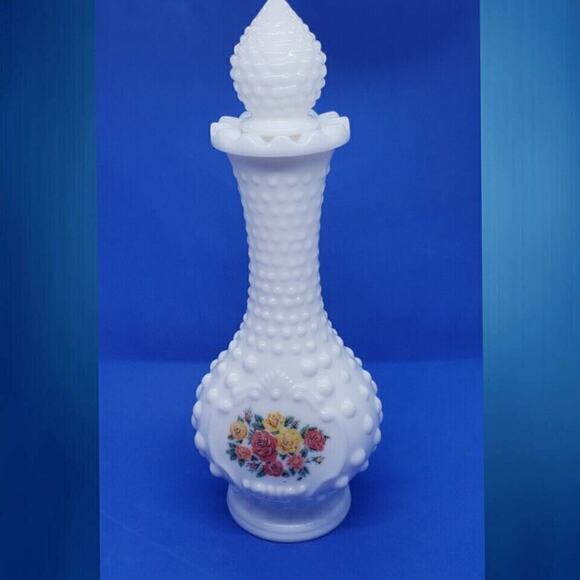Vintage Perfume Bottle Milk Glass Hobnail Bud Vase Roses Collectible Empty Avon - Picture 1 of 14